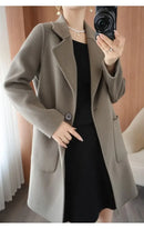 Plus Size Women's Long Sleeve Woolen Coat Pure Color Slim Fit Midi Length Spring New Style Compact Size Versatile Quality Pol...