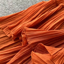 Purple/Brown/Red Chiffon Pleated Long Dress Women Vintage V-Neck Flare Sleeve Draped Ruffle Vestido Female Maxi Robe Spring Fall - M & M Global