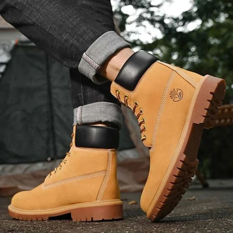 Boots Men High Top Boots High Quality Women Leather Shoes Fashion Outdoor Sneakers Men Lace Up Non-Slip Ankle Boots for Couple - M & M Global