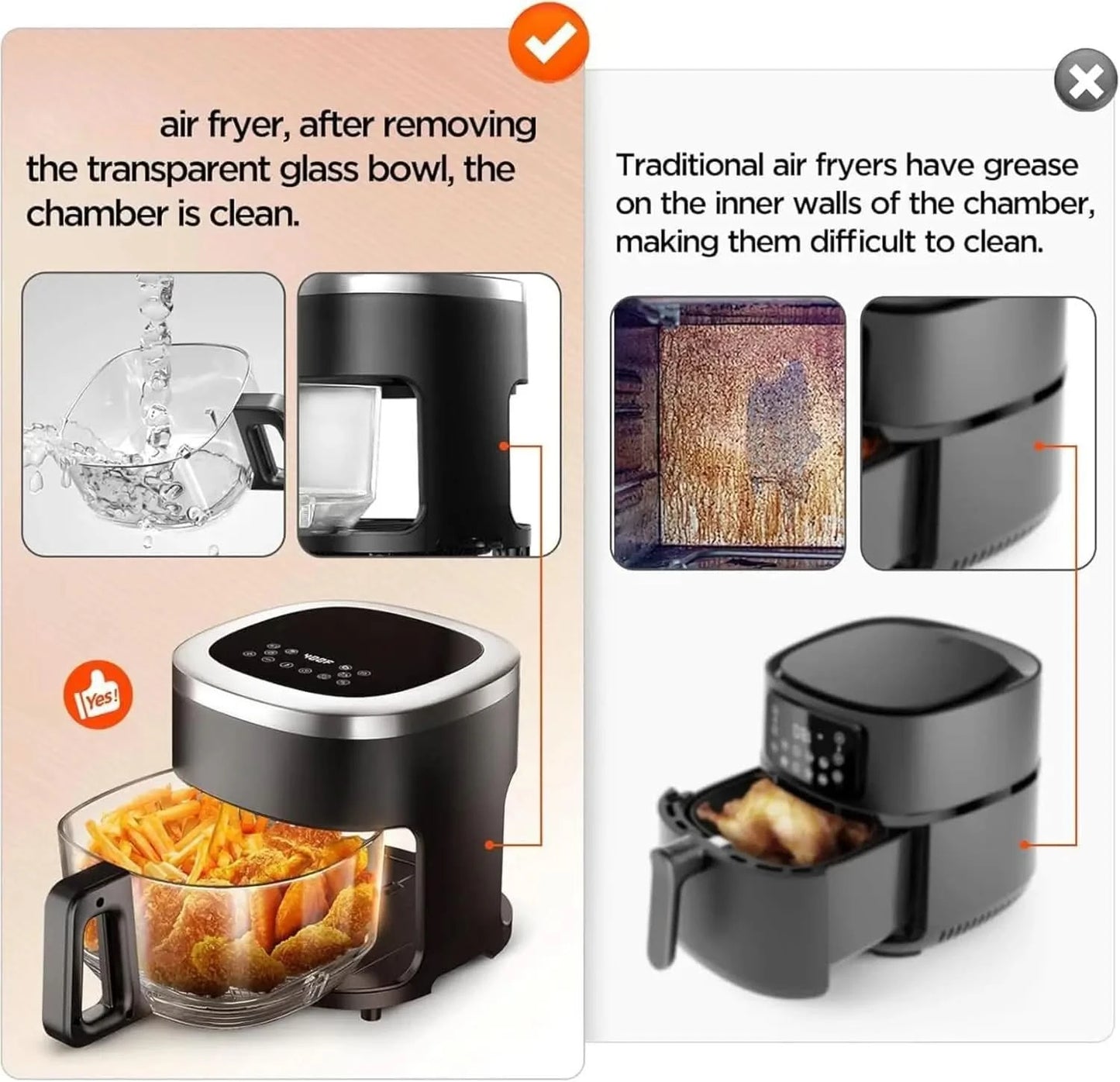 6-IN-1 Glass Air Fryer with 4.5 QT Capacity,Air Fry, Roast, Reheat, Dehydrate, Air Crisp Technology,Nonstick & Dishwasher Safe B - M & M Global
