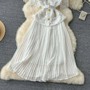 Designer 2025 Summer Pleated Chiffon Lace Long Dress Women Flower Embroidery Gold Button Belt Evening Party Dresses Wedding Robe - M & M Global