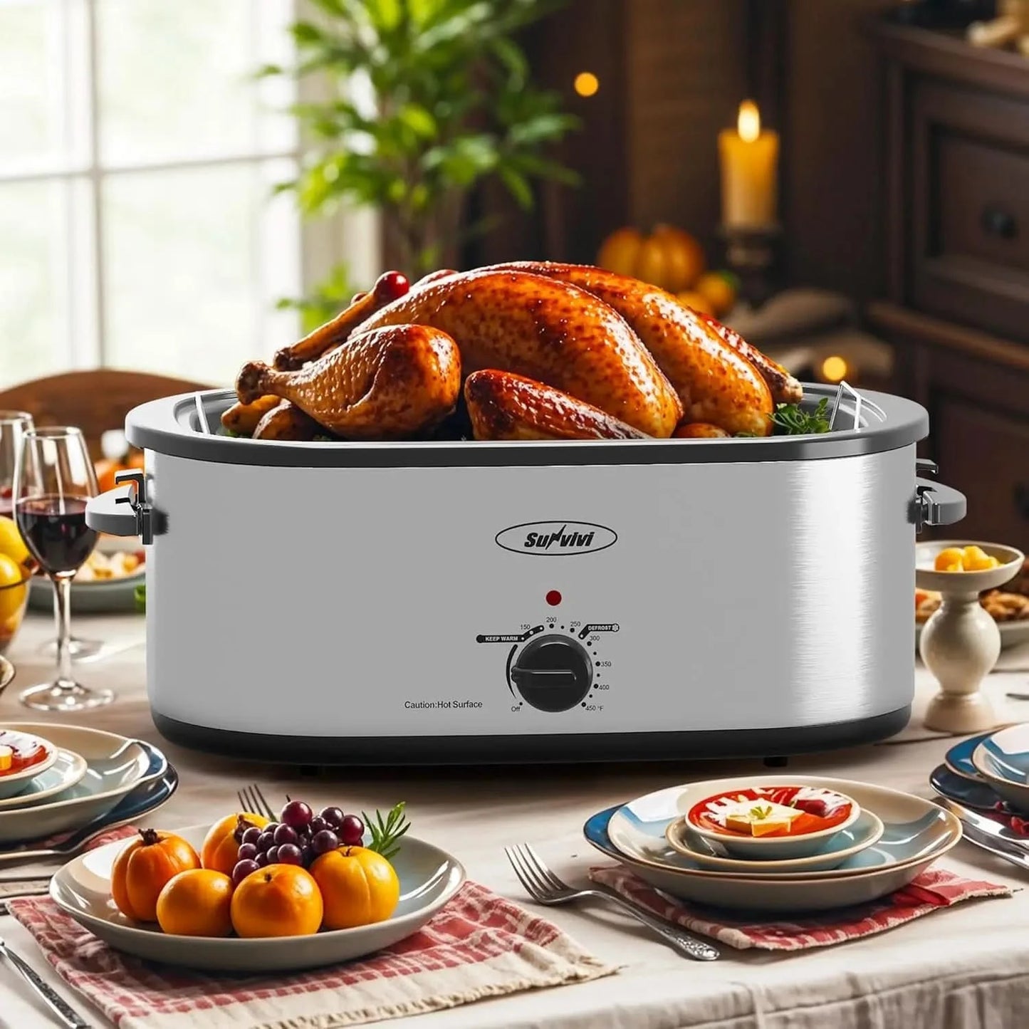 Electric Roaster,28 Quart Roasting Oven with Self-Basting Lid Removable Pan,Turkey Roaster Oven with 150 to 450F Temperature Con - M & M Global