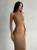 Tossy Sleeveless Knitwear Turtleneck Long Dress Female Slim Elegant Fashion Autumn 2023 Ribbed Knit Dress For Women Maxi Dress - M & M Global