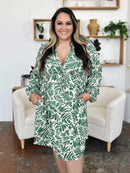 Double Take Full Size Printed Ruched Balloon Sleeve Dress - M & M Global