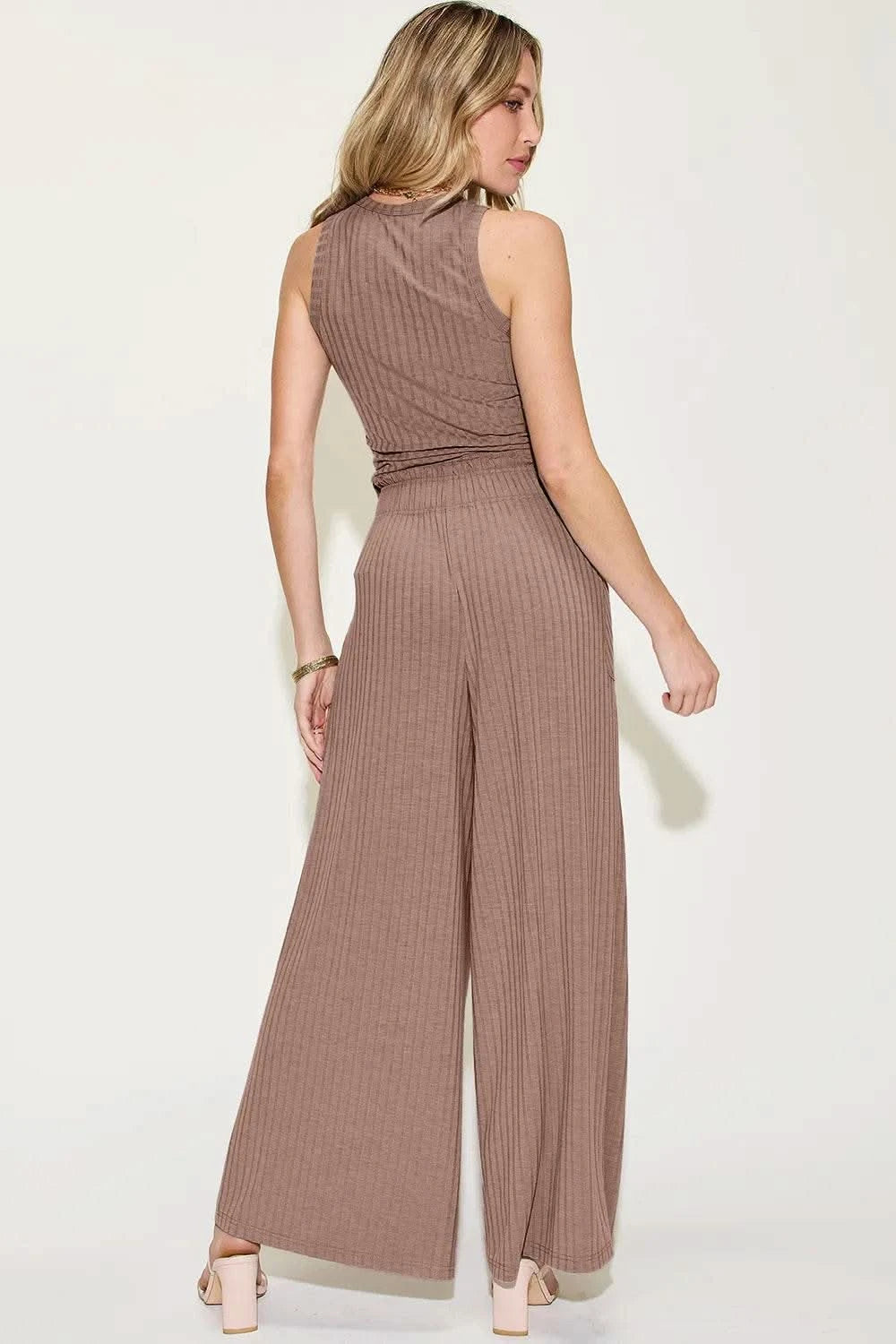 Basic Bae Full Size Ribbed Tank and Wide Leg Pants Set - M & M Global