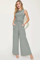 Basic Bae Full Size Ribbed Tank and Wide Leg Pants Set - M & M Global