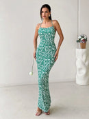 Crisscross Back Floral Print Bodycon Maxi Dress - M & M Global