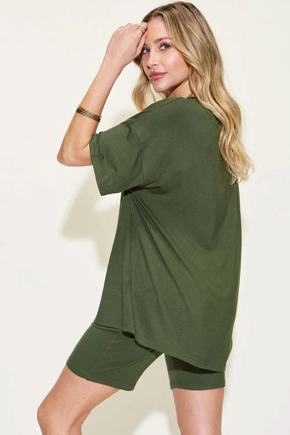 Basic Bae Full Size V-Neck Drop Shoulder T-Shirt and Shorts Set - M & M Global