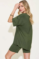 Basic Bae Full Size V-Neck Drop Shoulder T-Shirt and Shorts Set - M & M Global