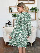 Double Take Full Size Printed Ruched Balloon Sleeve Dress - M & M Global