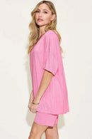 Basic Bae Full Size V-Neck Drop Shoulder T-Shirt and Shorts Set - M & M Global