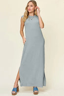 Double Take Full Size Texture Mock Neck Sleeveless Maxi Dress - M & M Global