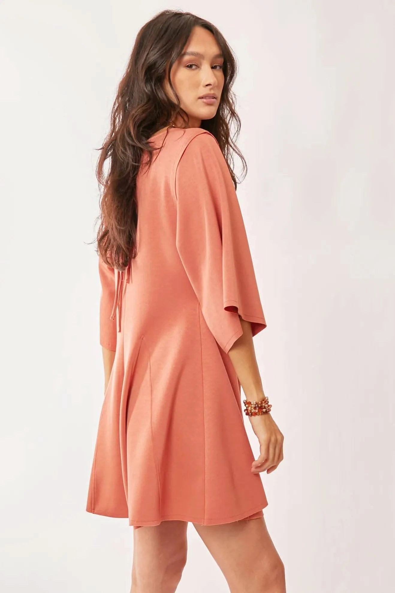 Davi & Dani Solid Draped Sleeve Ties Back Skort Romper - M & M Global