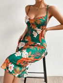 Crisscross Back Floral Print Bodycon Dress - M & M Global