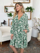 Double Take Full Size Printed Ruched Balloon Sleeve Dress - M & M Global