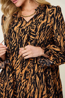 Double Take Full Size Printed Ruffle Hem Long Sleeve Dress - M & M Global