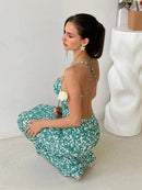 Crisscross Back Floral Print Bodycon Maxi Dress - M & M Global