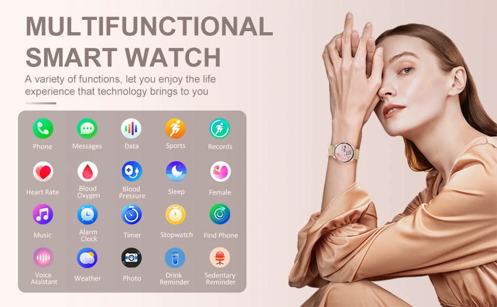 Smart Watch for Women (Answer/Make Call), Fitness Tracker for Android and iOS Phones Waterproof Smartwatch with 1.32" HD Full