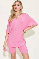 Basic Bae Full Size V-Neck Drop Shoulder T-Shirt and Shorts Set - M & M Global