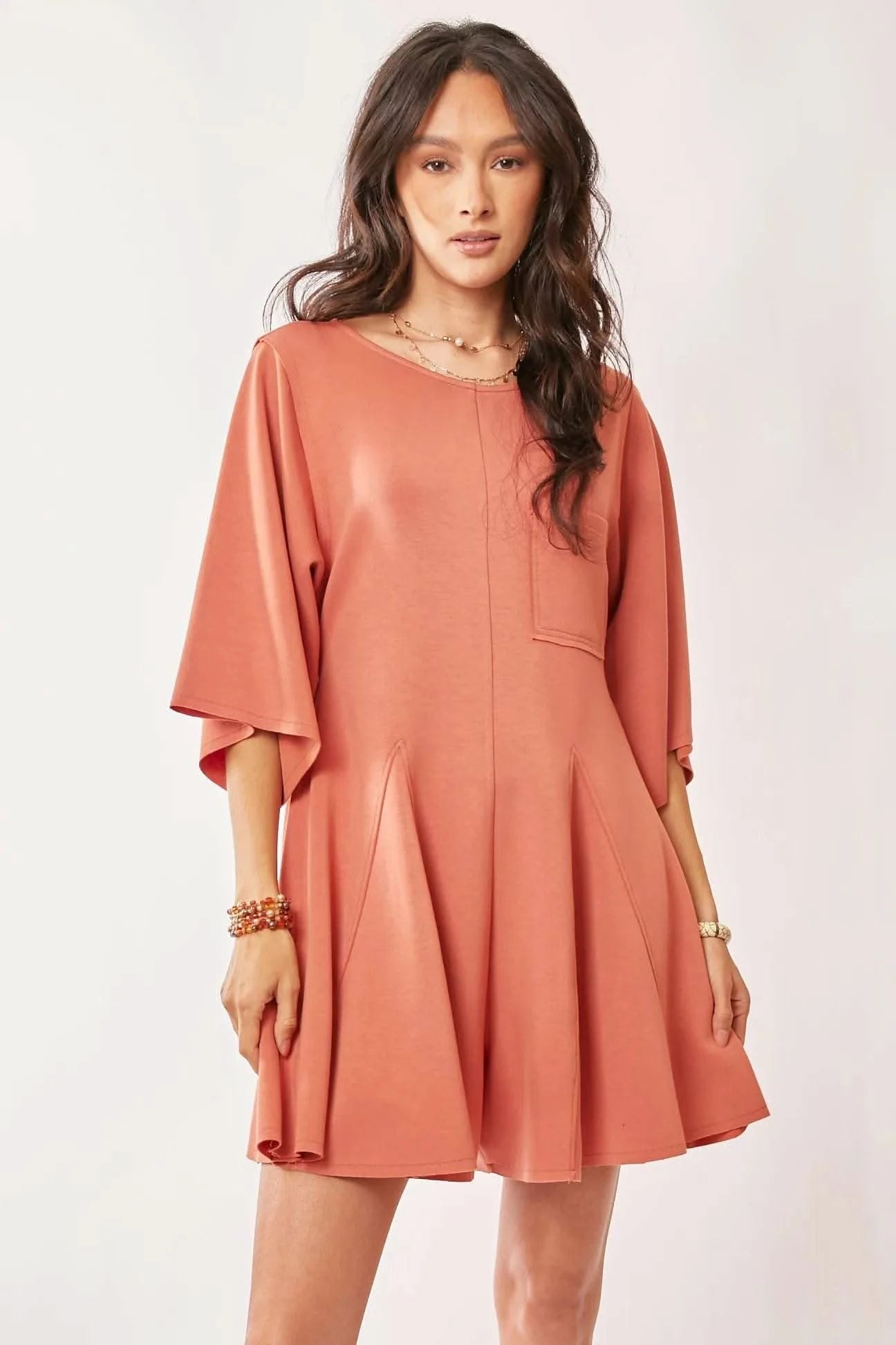 Davi & Dani Solid Draped Sleeve Ties Back Skort Romper - M & M Global
