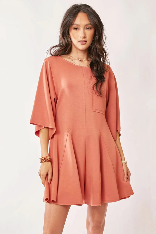 Davi & Dani Solid Draped Sleeve Ties Back Skort Romper - M & M Global