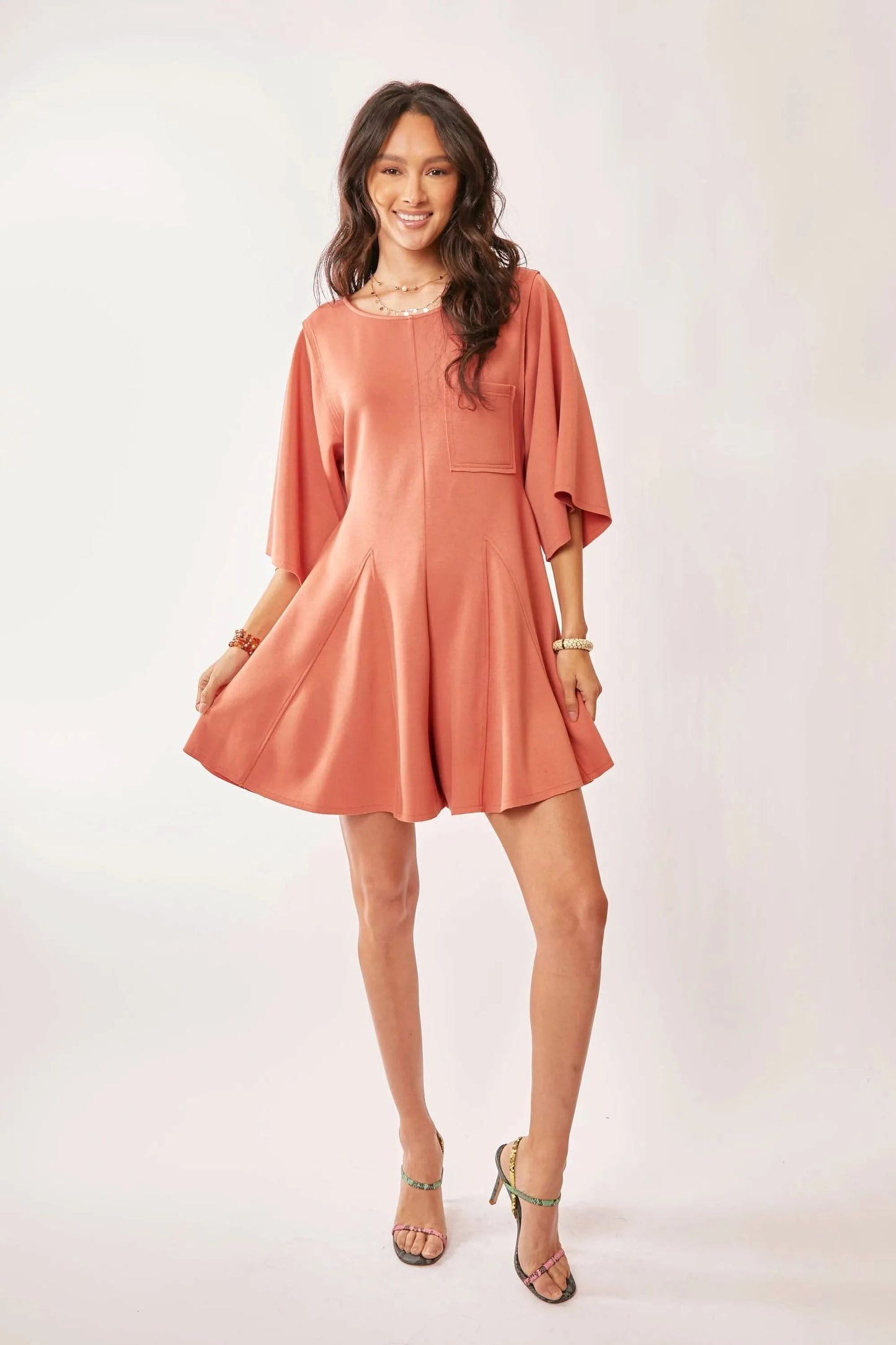 Davi & Dani Solid Draped Sleeve Ties Back Skort Romper - M & M Global
