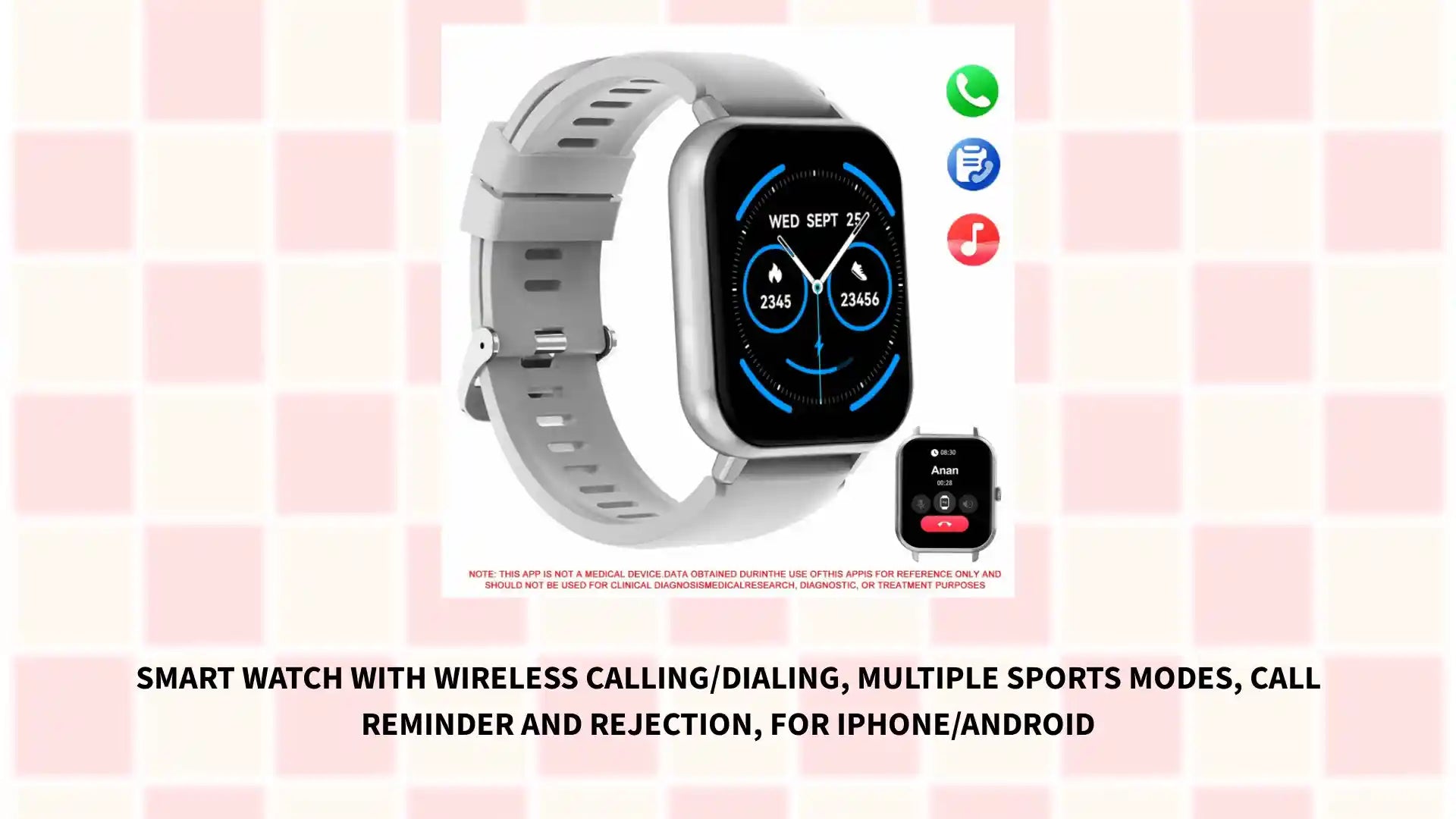 Smart watch with wireless calling/dialing, multiple sports modes, call reminder and rejection, For iPhone/Android by@Outfy