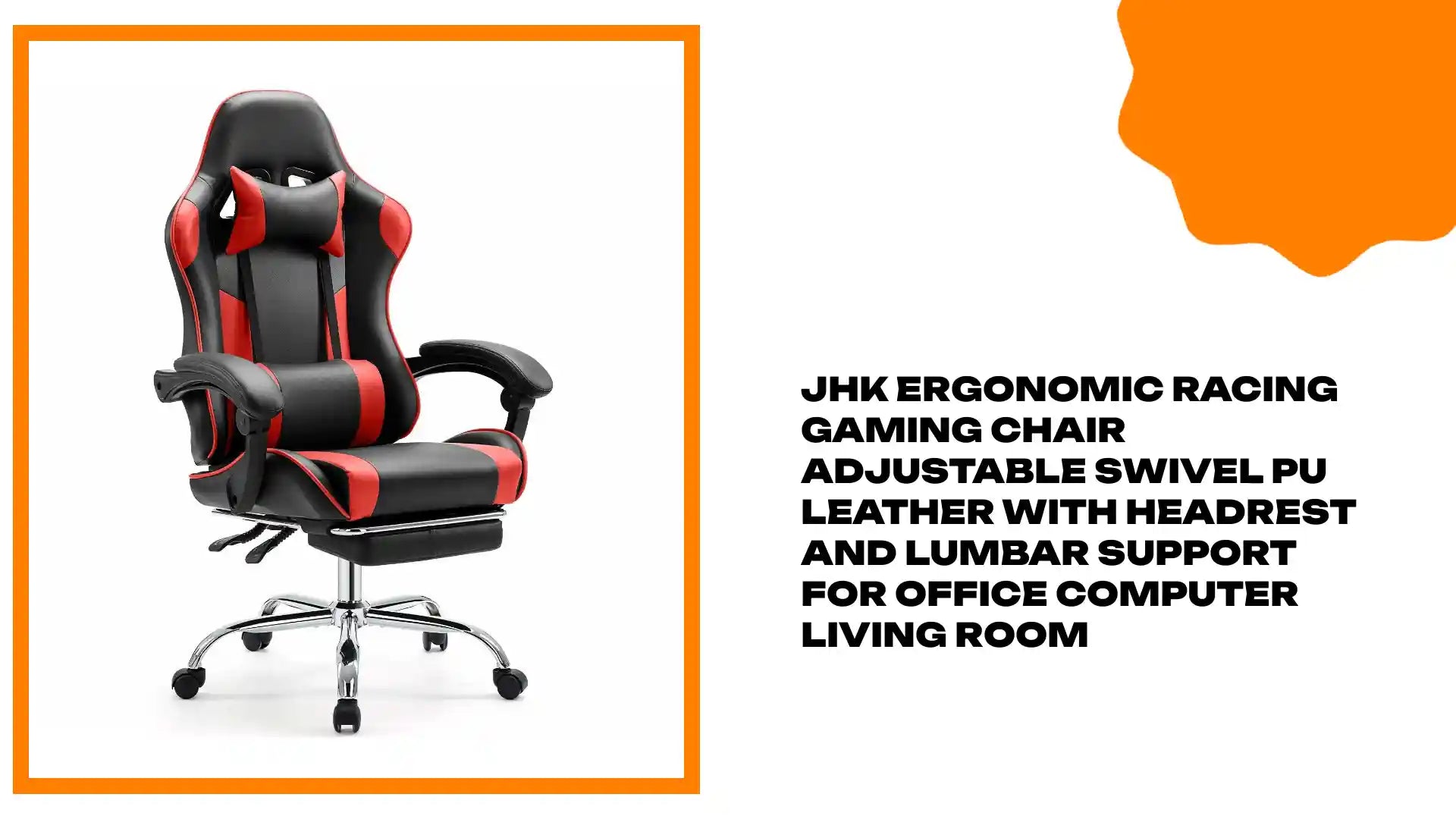 JHK Ergonomic Racing Gaming Chair Adjustable Swivel PU Leather with Headrest and Lumbar Support For Office Computer Living Room by@Outfy