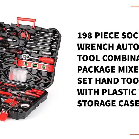 198 Piece Socket Wrench Auto Repair Tool Combination Package Mixed Tool Set Hand Tool Kit with Plastic Toolbox Storage Case by@Outfy