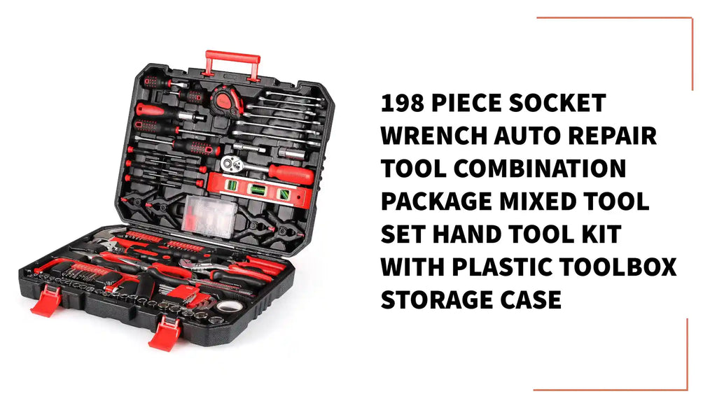 198 Piece Socket Wrench Auto Repair Tool Combination Package Mixed Tool Set Hand Tool Kit with Plastic Toolbox Storage Case by@Outfy