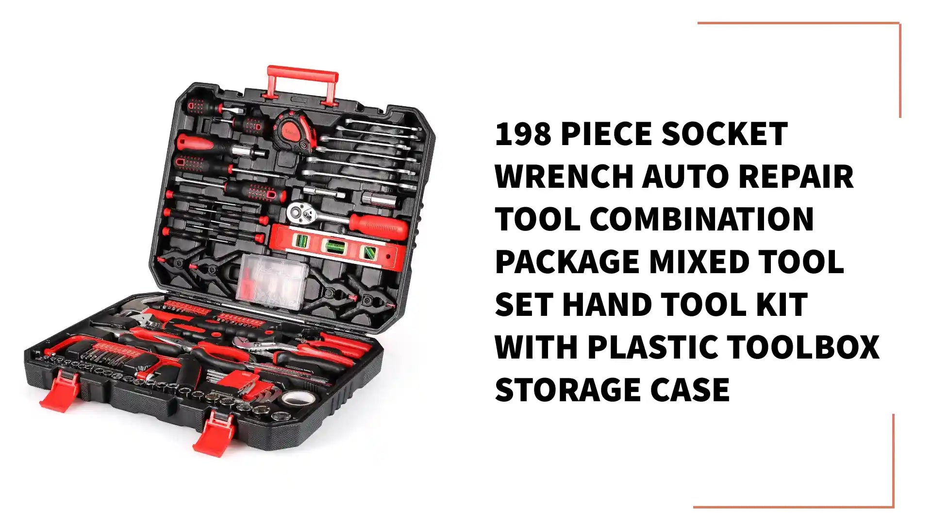 198 Piece Socket Wrench Auto Repair Tool Combination Package Mixed Tool Set Hand Tool Kit with Plastic Toolbox Storage Case by@Outfy