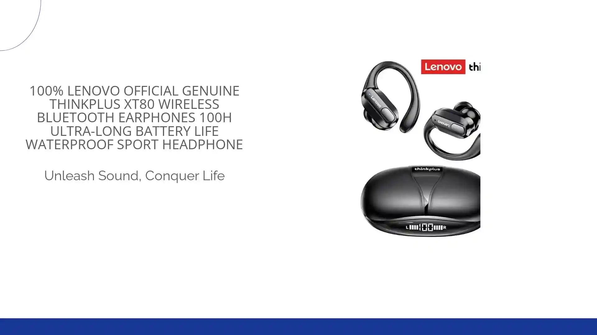 100% Lenovo Official Genuine Thinkplus XT80 Wireless Bluetooth Earphones 100h Ultra-long Battery Life Waterproof Sport Headphone by@Outfy