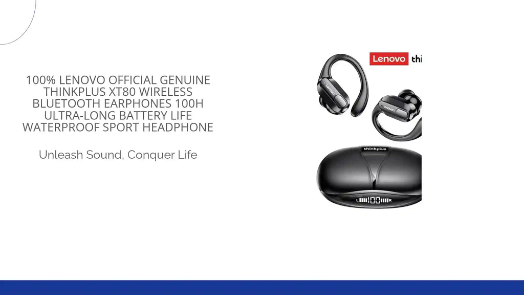 100% Lenovo Official Genuine Thinkplus XT80 Wireless Bluetooth Earphones 100h Ultra-long Battery Life Waterproof Sport Headphone by@Outfy
