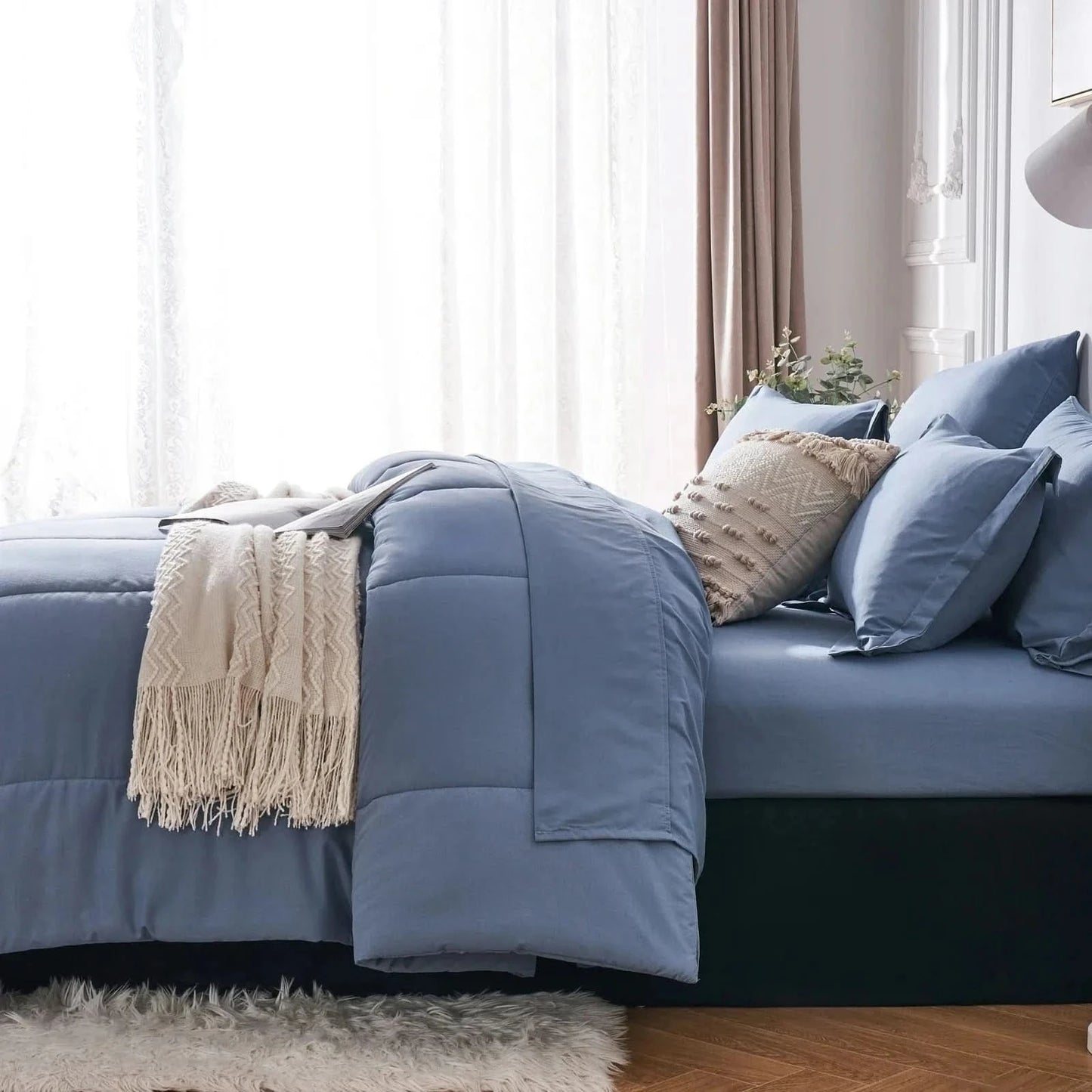 Blue bed with pillows and a blanket in a bedroom setting
Comfora Cozy Bedding Set
sage green bedding
white bedding set
comforter set queen
floral duvet cover
Comfora Cozy Bedding Set
plush comforter set cozy pack
ultra-soft all-season comforter and shams
luxury cozy bedding set online
warm textured comforter set King/Queen
